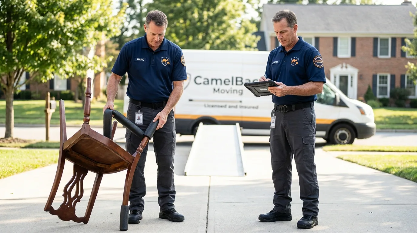 Movers inspecting furniture for damage prevention before loading in Hurricane, WV